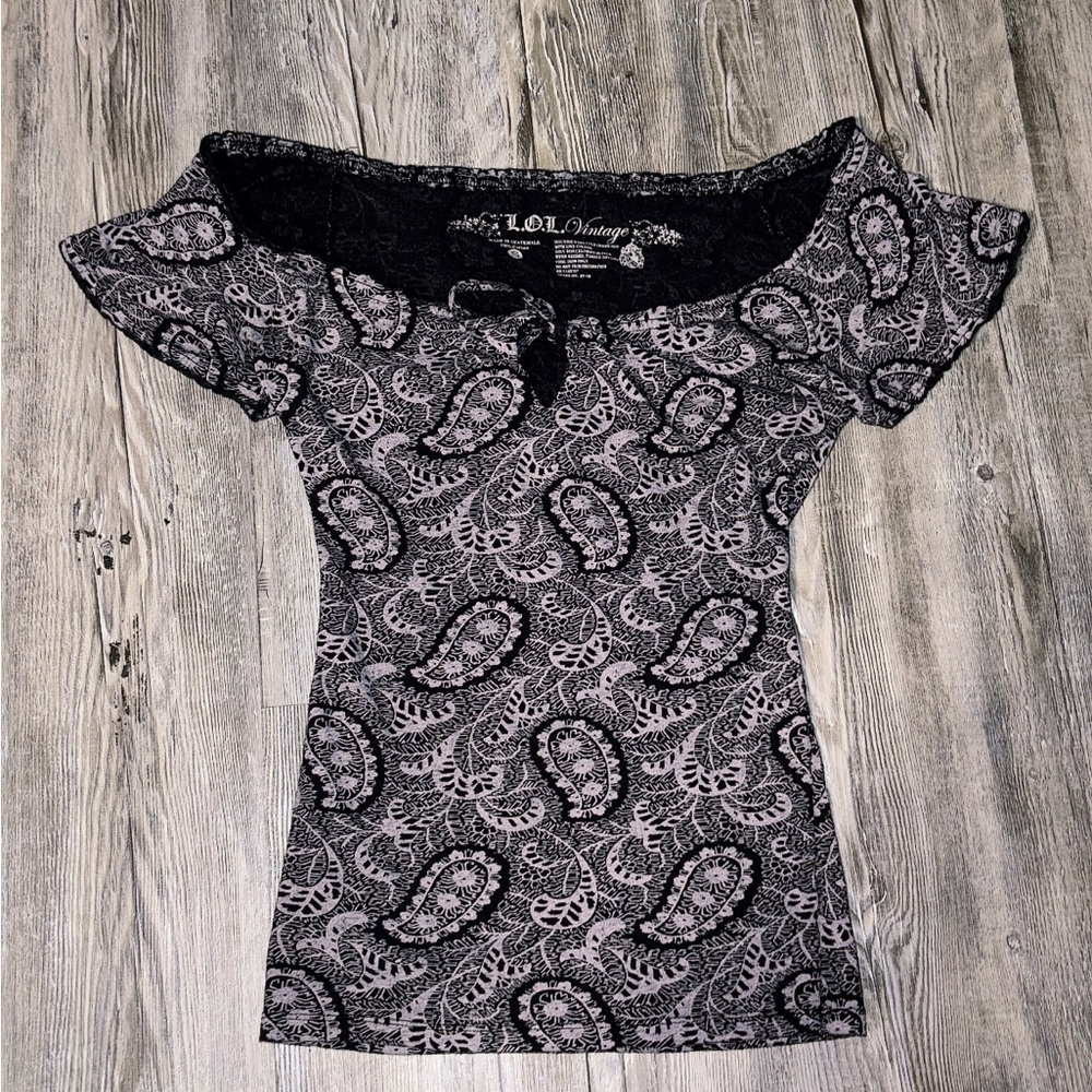 L.O.L. Vintage Black and White Fitted Tie Front Blouse